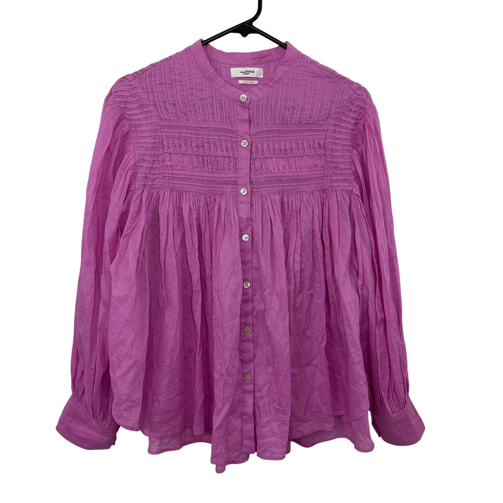 Isabel Marant Etoile Top Womens 34 Pink Plalia Pintuck Pleated Cotton Blouse